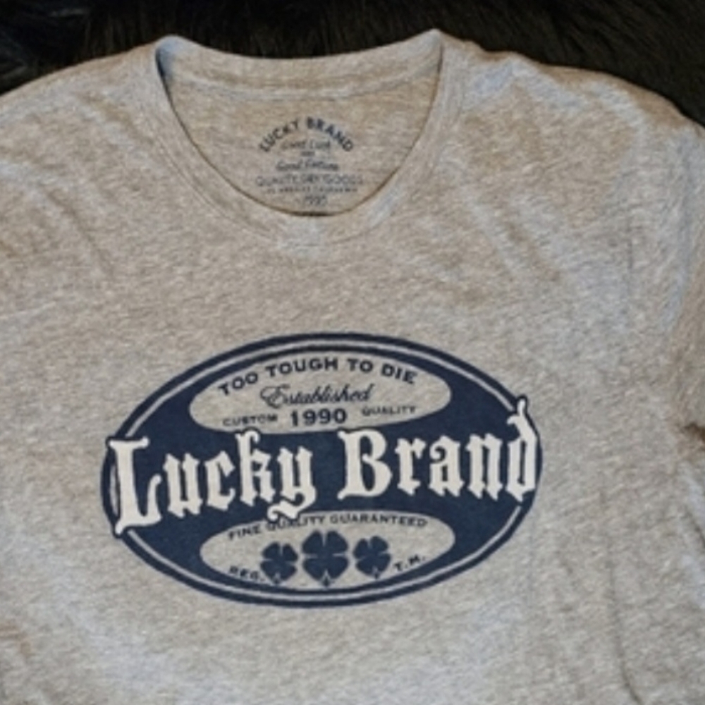 Lucky Brand Heathered Gray Crew Neck T-shirt Men's Size L "Too Tough to Die"